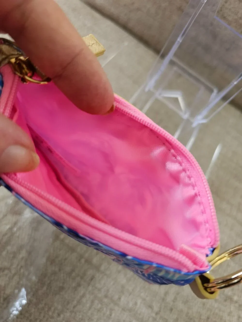 NWT Lilly Pulitzer Floral ID Case Coin Purse Keychain Blue Pink